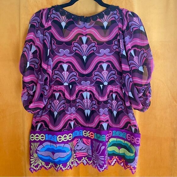 Anna Sui 100% Silk Embroidered Top Size P/XS - Picture 5 of 16